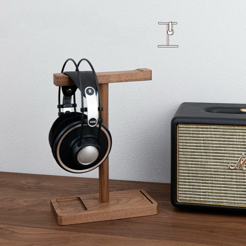Axis wooden headphone holder made from natural walnut wood