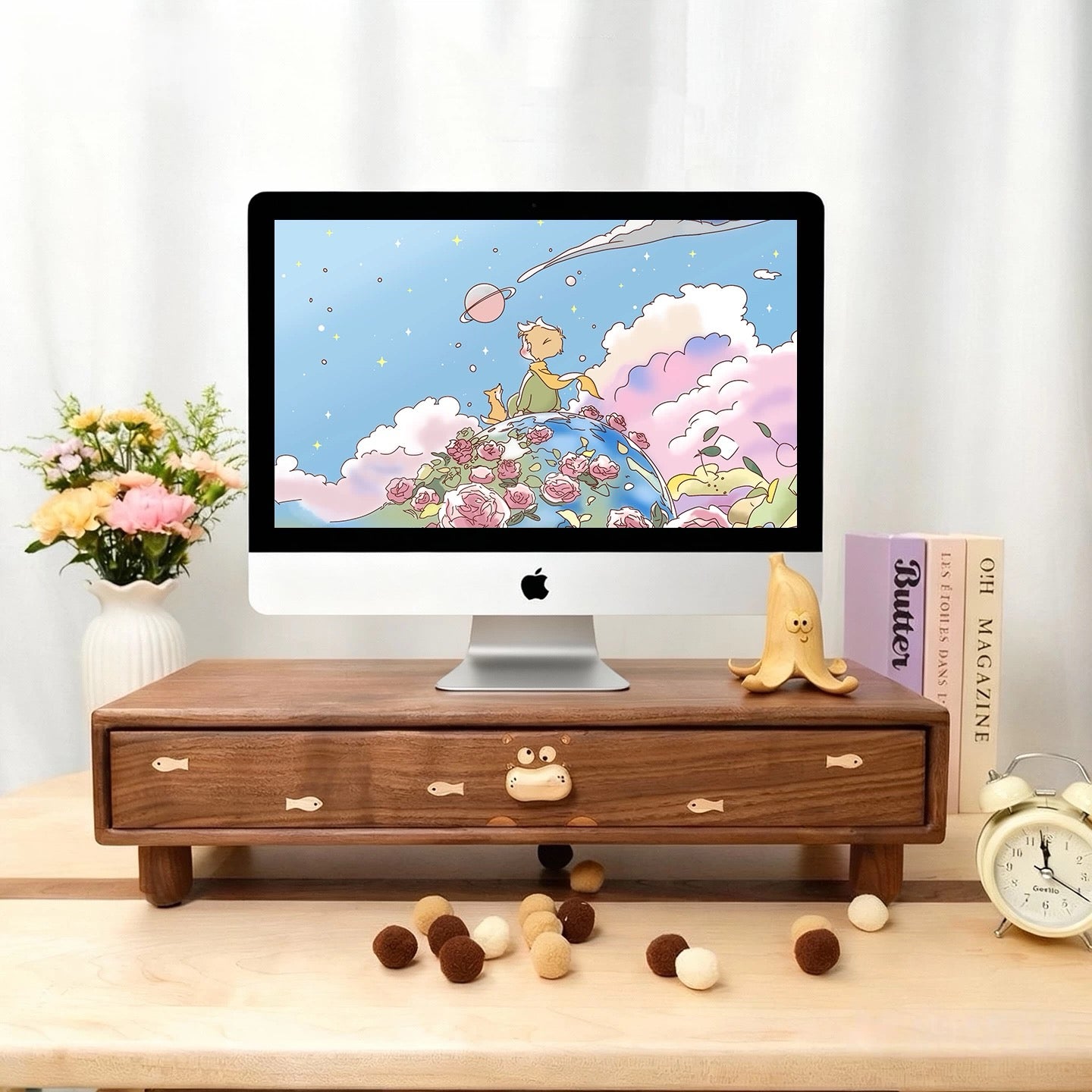 Chubby Buddy Solid Wood Monitor Stand with Drawers