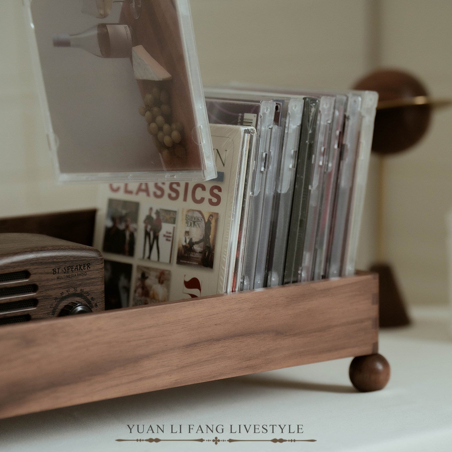 Lineup wooden record holder made from natural walnut wood
