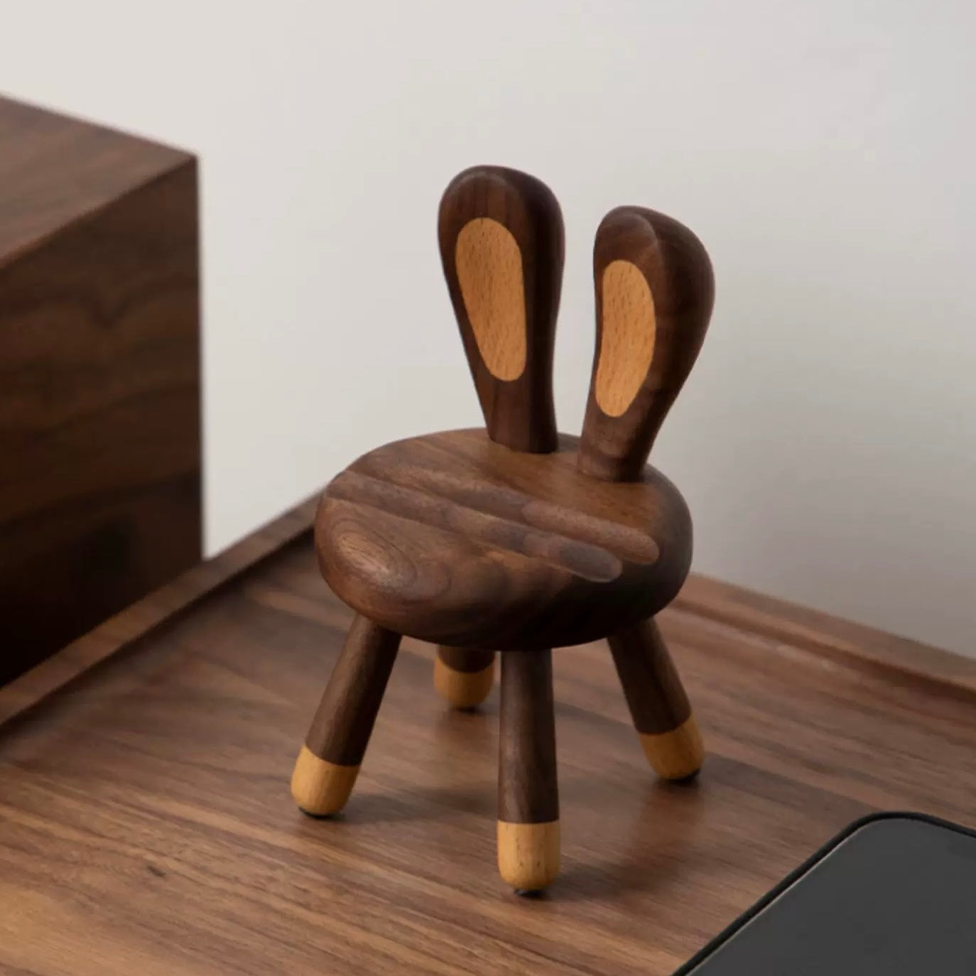 Little rabbit wooden phone holder made from natural walnut wood