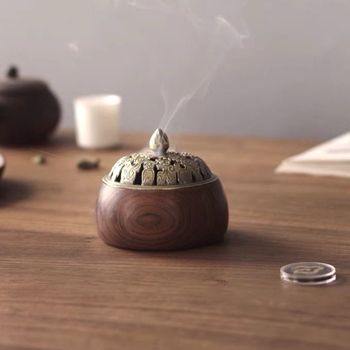 Lotus Solid Walnut Incense Burner