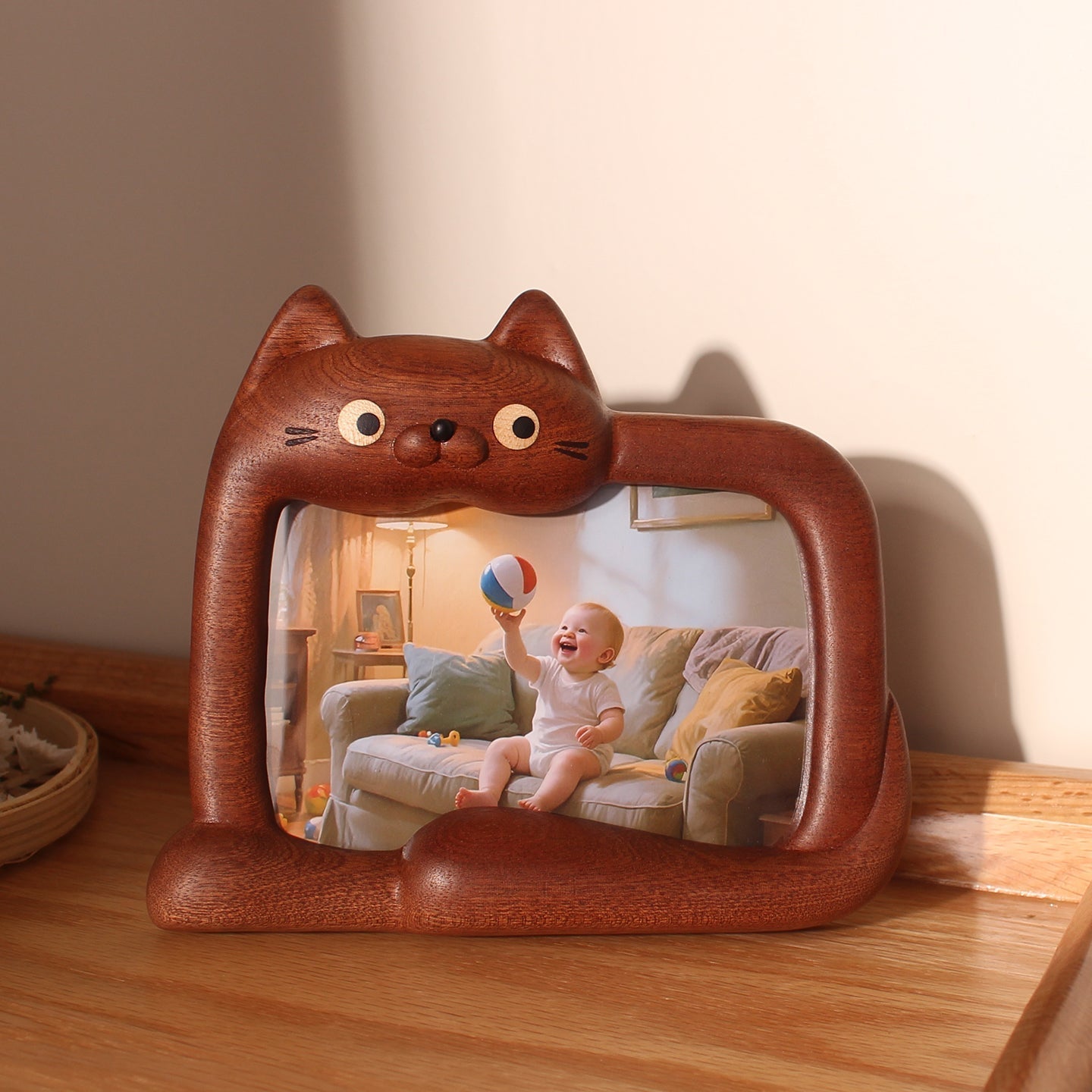 Peekaboo wooden photo frame made from natural solid wood