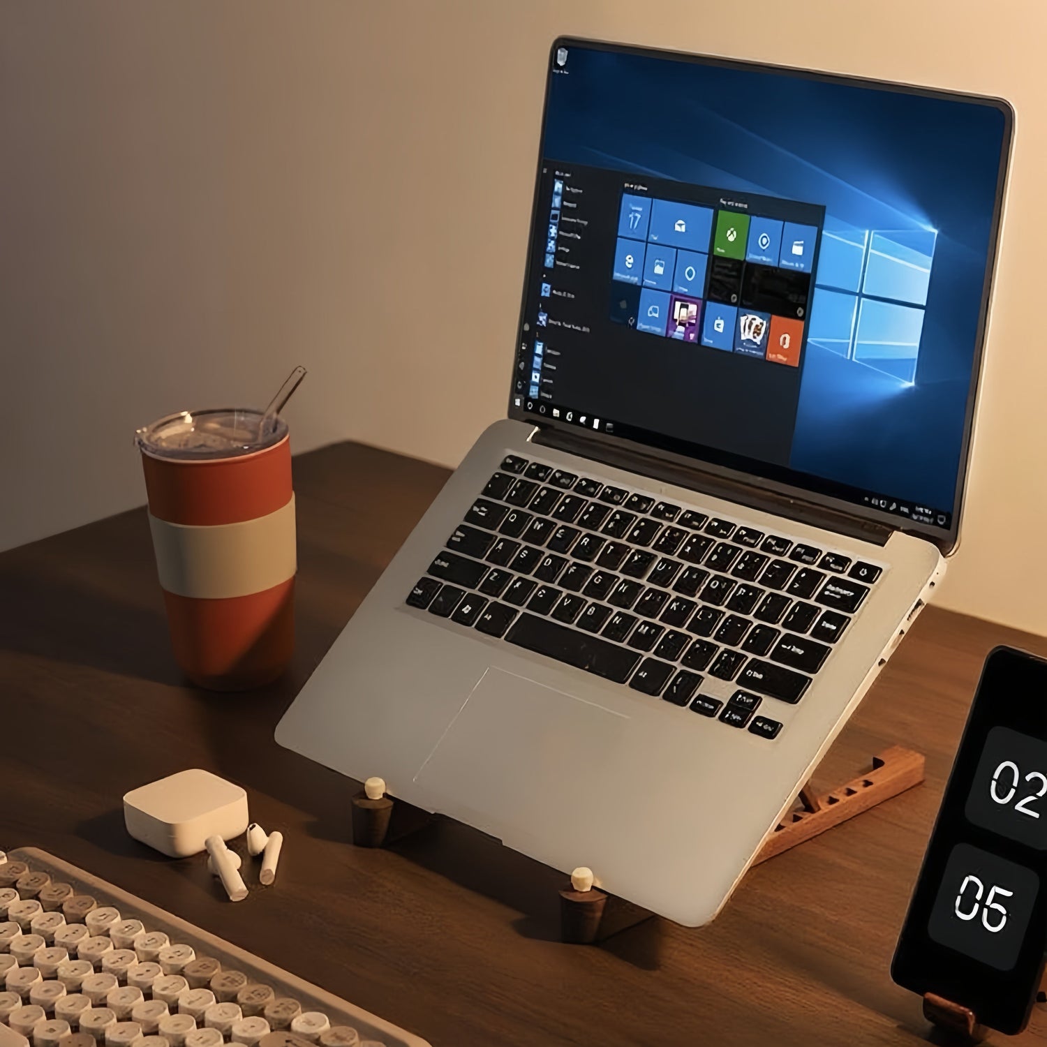 Adjustable wooden laptop holder for comfortable viewing angles