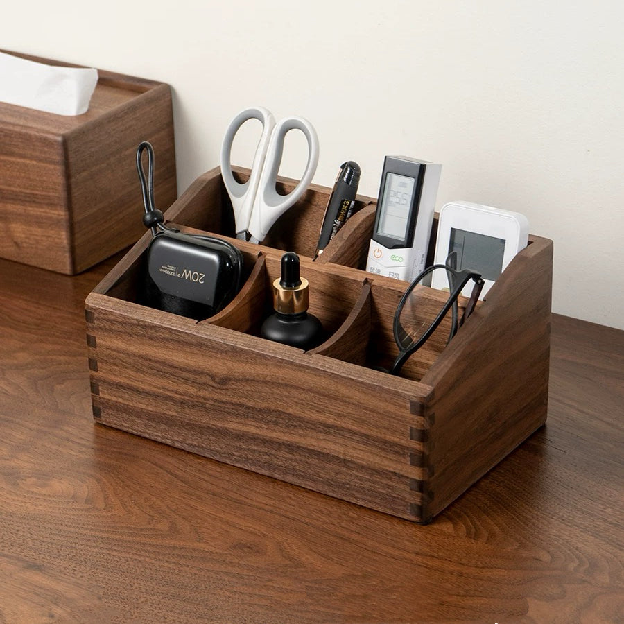 All Sorts Solid Black Walnut Remote & Desktop Organizer Box
