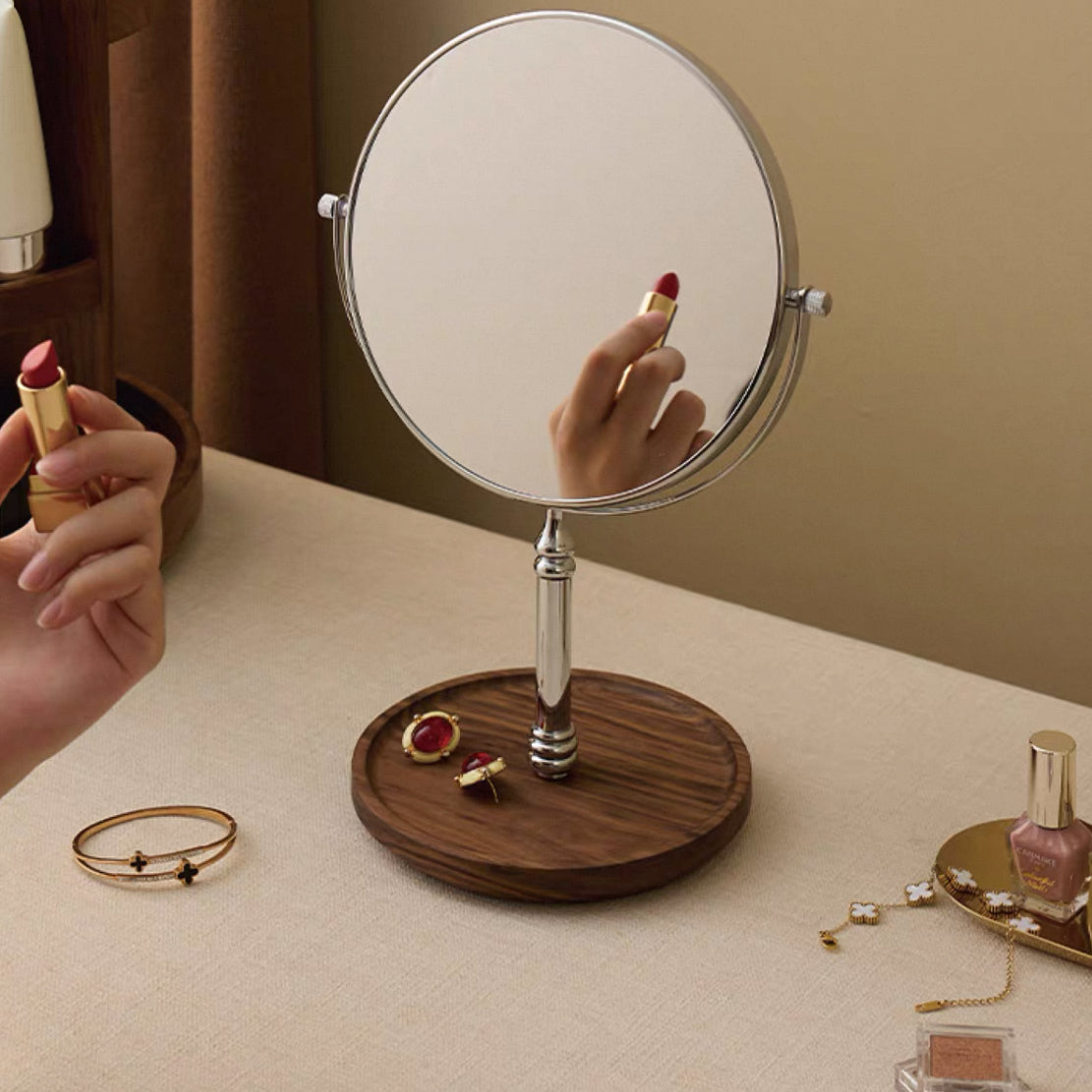 Beam Solid Walnut LED Tabletop Mirror