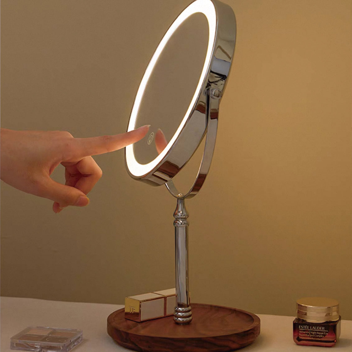 Beam wooden LED mirror made from natural walnut wood