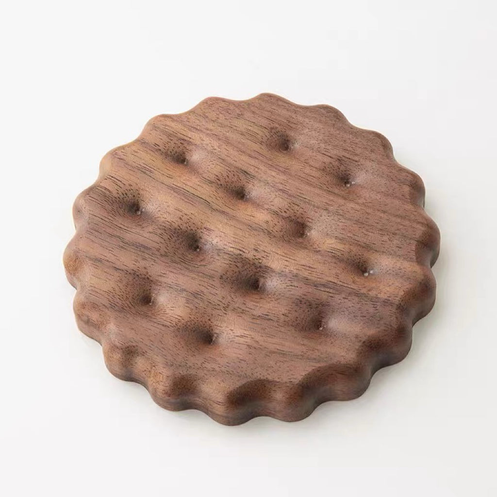 Biscuit wooden coaster set made from natural walnut wood