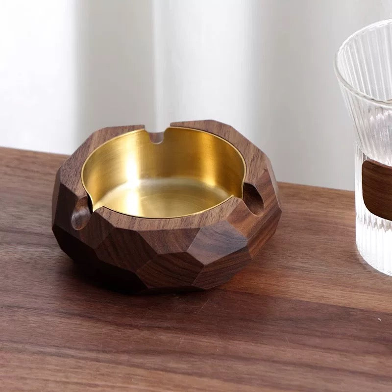 Boulder wooden ashtray made from natural walnut wood