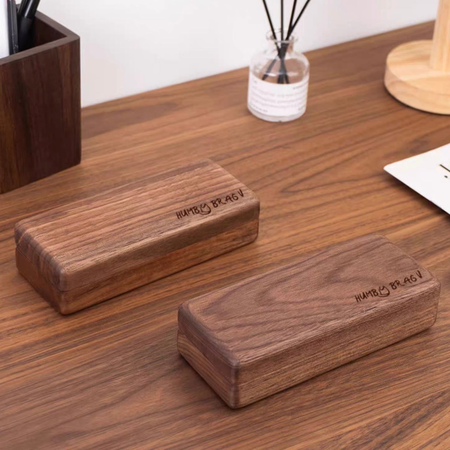 Carry along wooden glasses case made from natural walnut wood