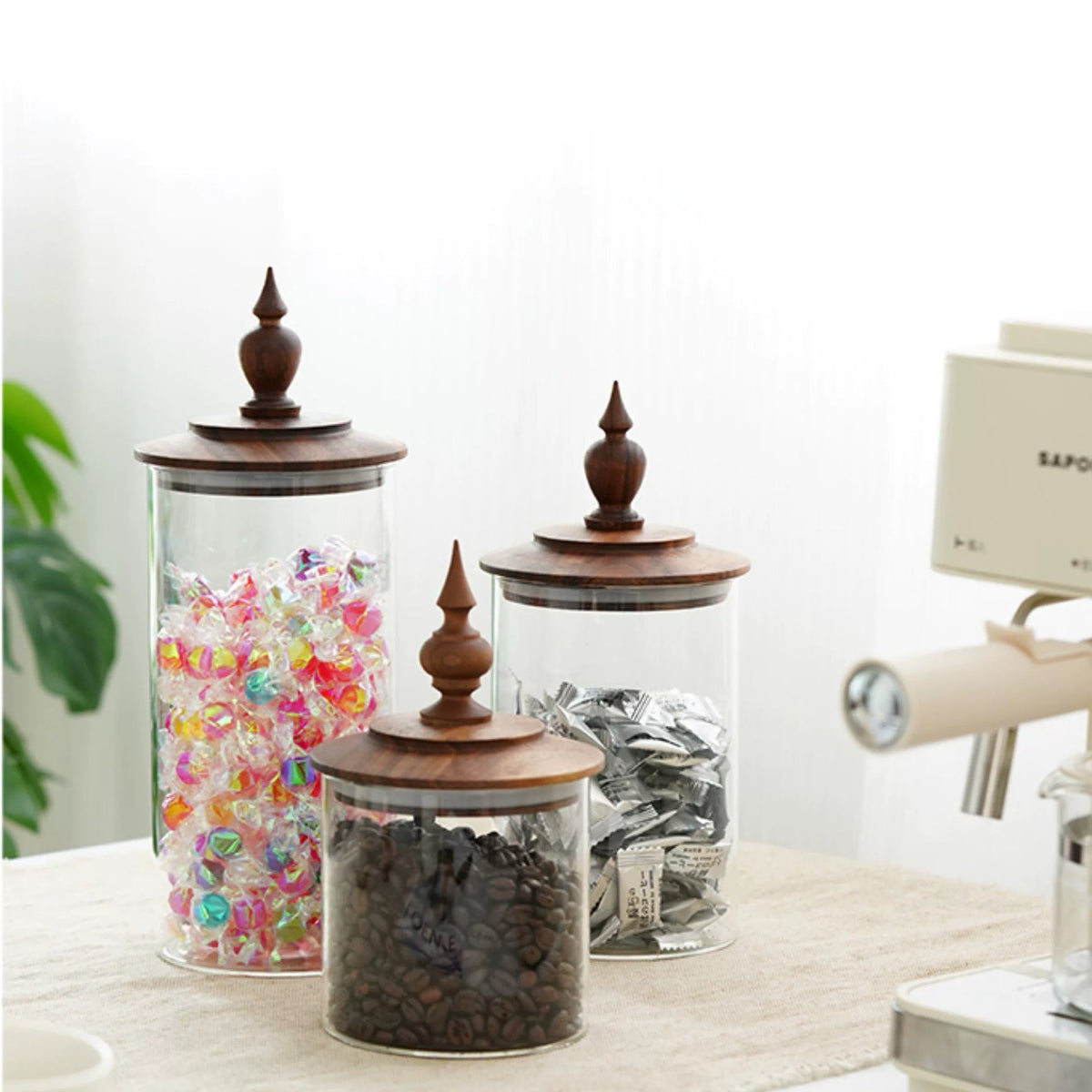 Castle Glass Canister with Solid Walnut Lid