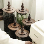 Castle glass storage jar with natural walnut wood lid