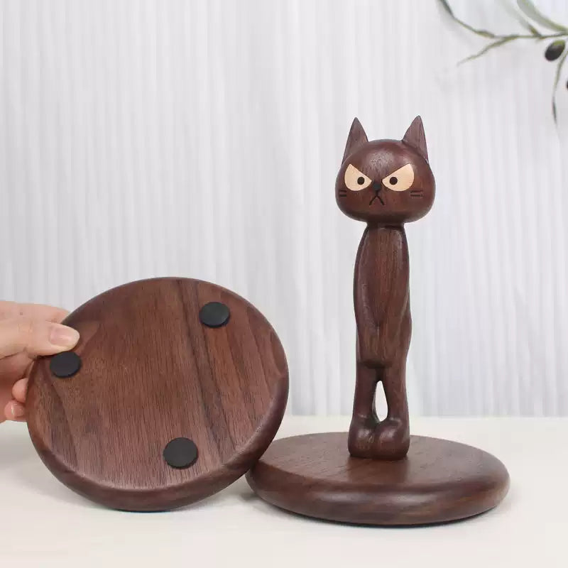 Cat inspired walnut tissue dispenser for living room and office