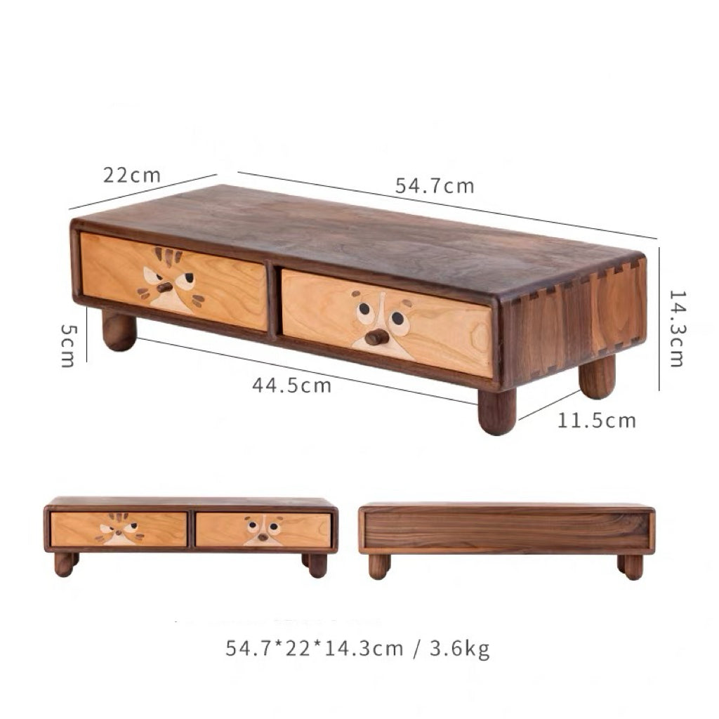 Cat inspired wooden monitor riser for workspace organization