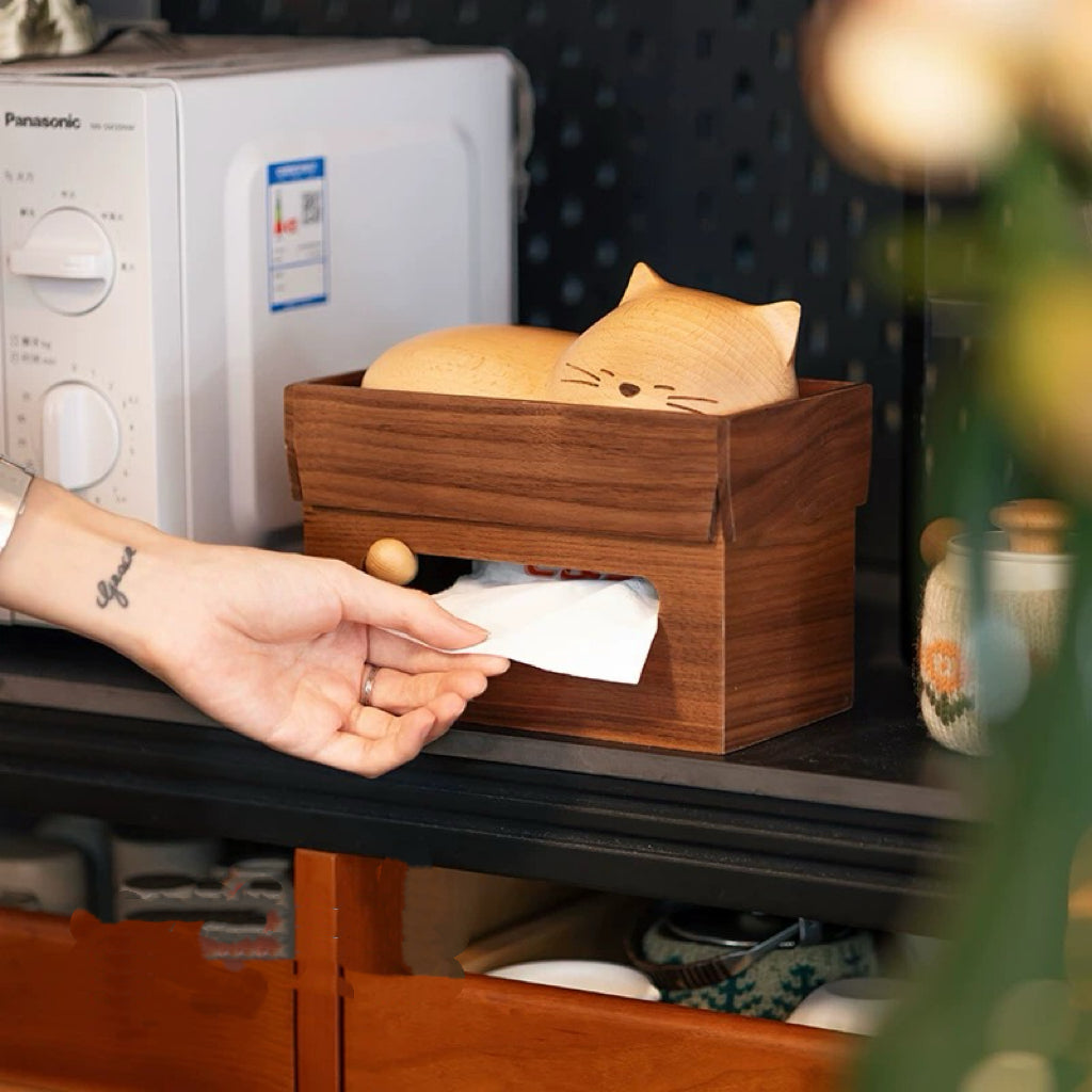 Catnap Solid Walnut Tissue Box
