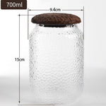 Coffee canister set with textured glass and wooden lids