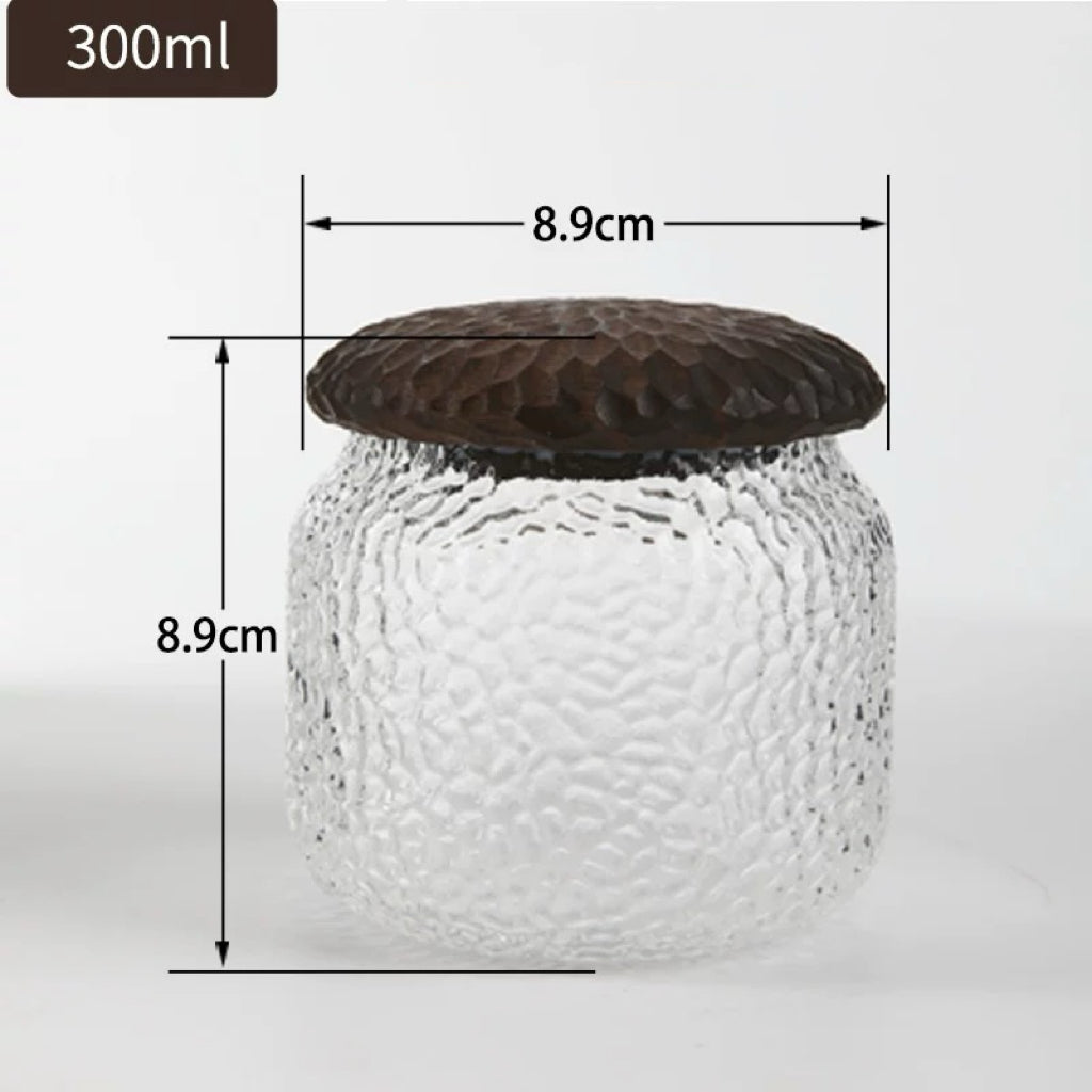 Pebble glass coffee jars with natural walnut wood lids