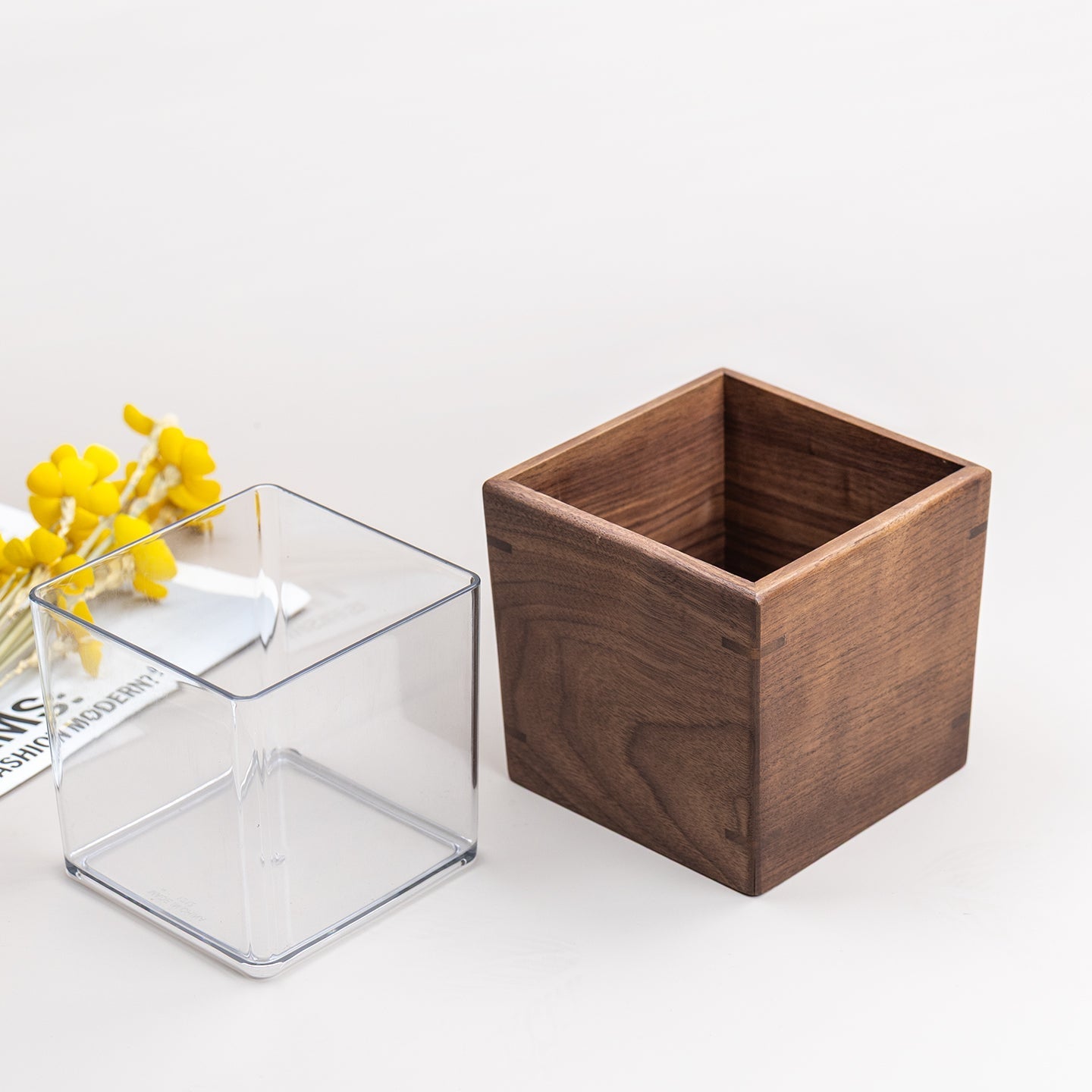 Compact Solid Walnut Desktop Bin