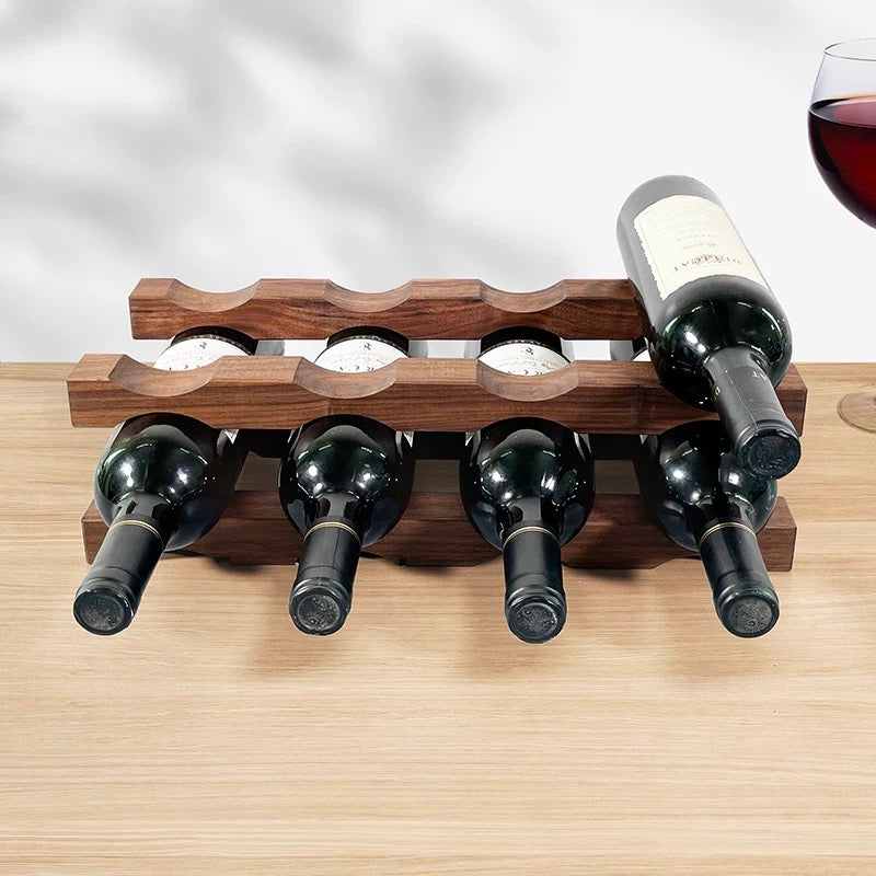 Double deck wooden wine rack made from natural walnut wood
