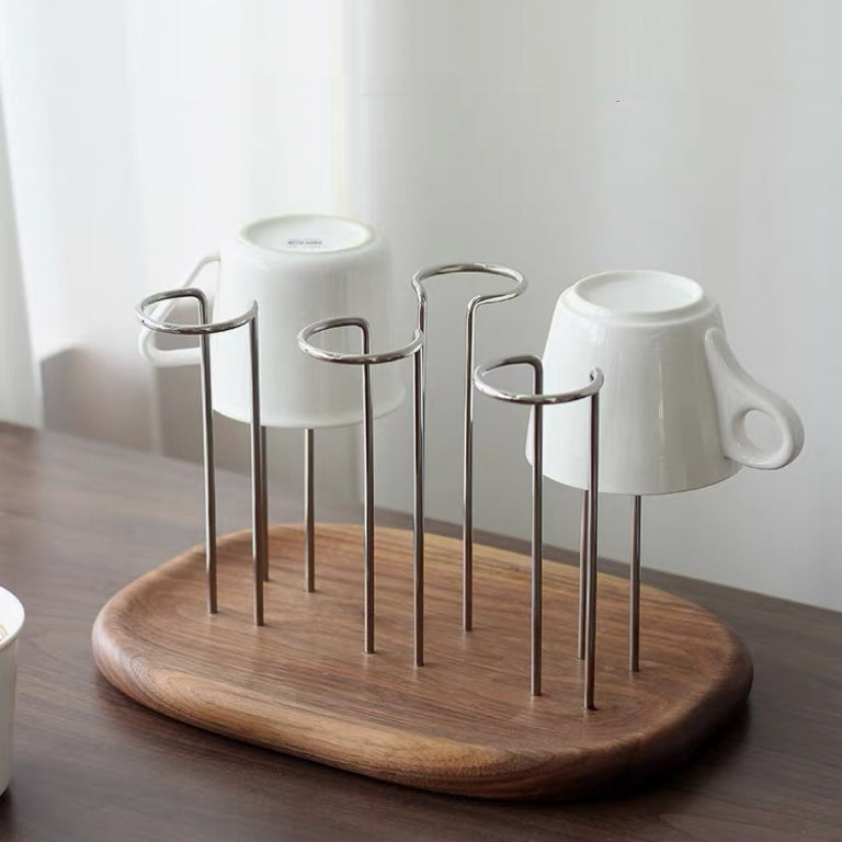 Drip Dry Solid Walnut Cup Drying Rack