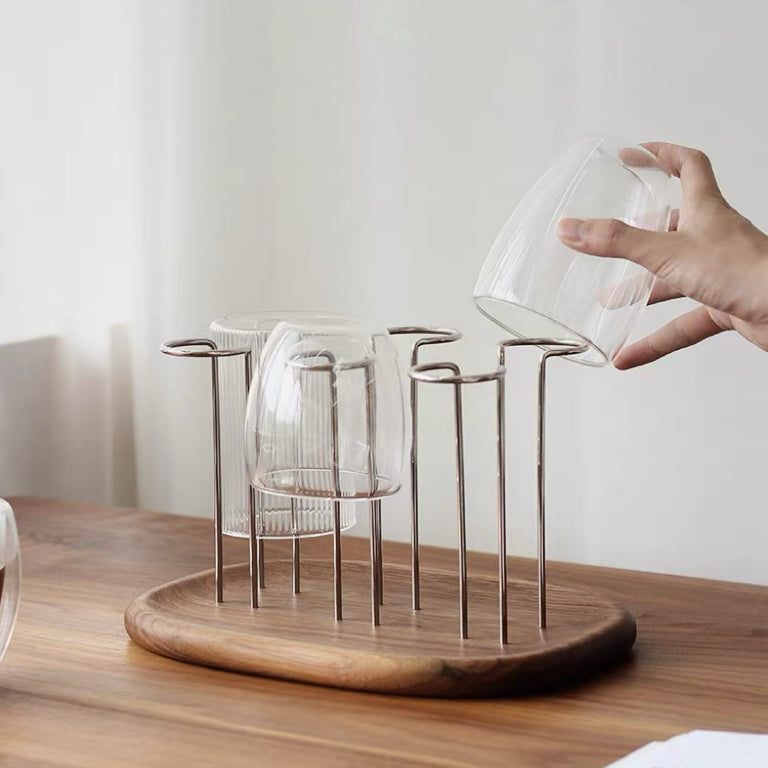 Drip dry wooden cup holder made from natural walnut wood