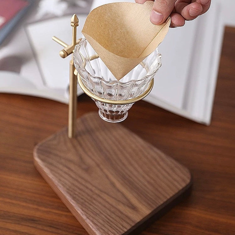 Easy brew wooden coffee dripper stand made from natural walnut wood