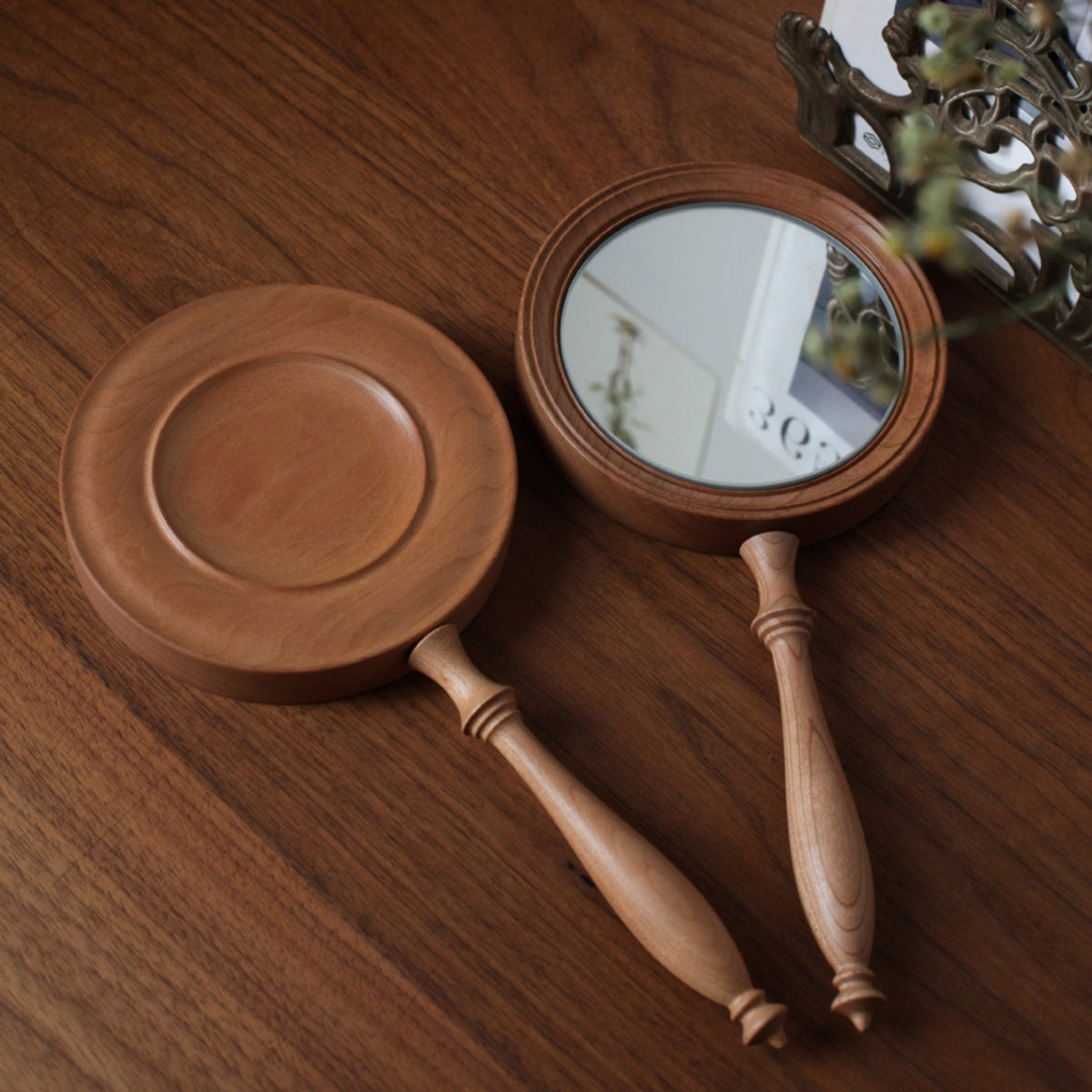 Elegant walnut beauty mirror for daily grooming routine