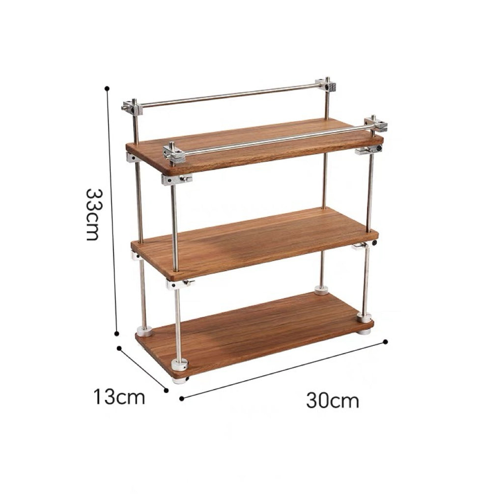 Elegant walnut desktop shelf with modern layered design