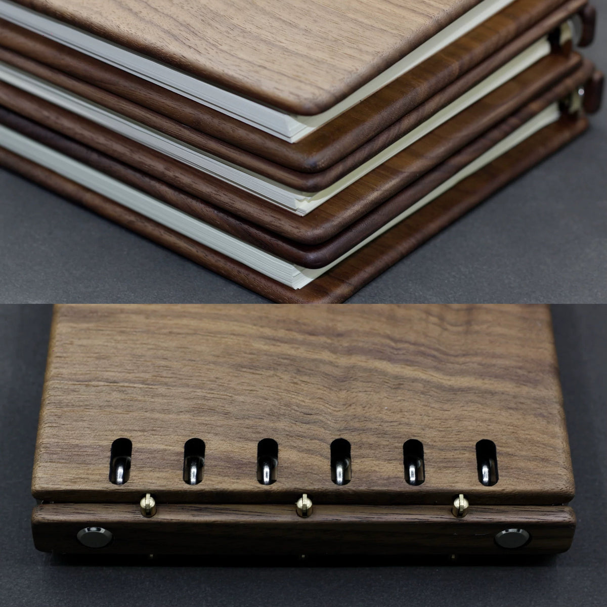 Elegant wooden binder journal for workspace setup