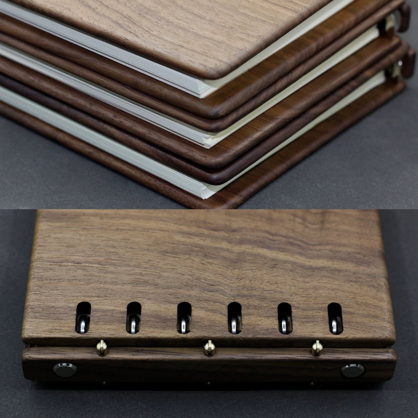Elegant wooden binder journal for workspace setup