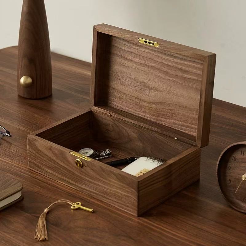Essentials Solid Walnut Storage Box with Lock