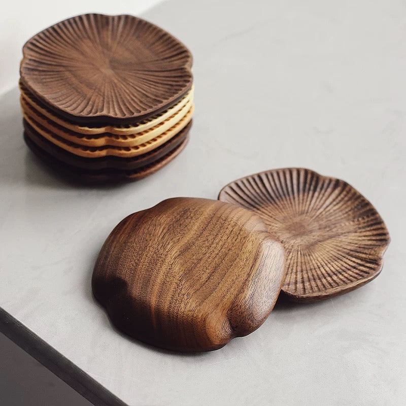 Fortune Leaf Solid Walnut Coaster Set (Set of 4)