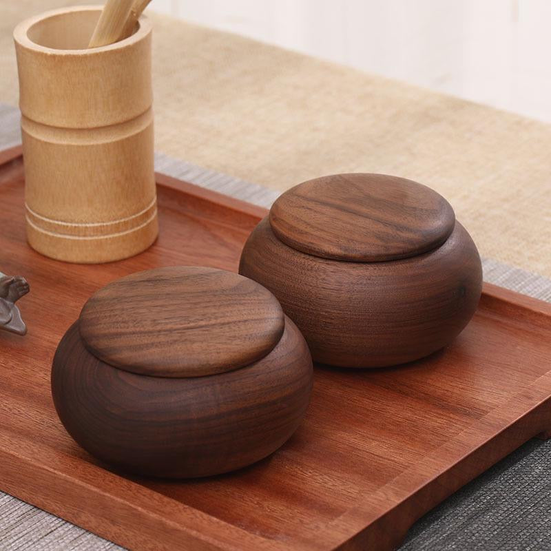 Fresh leaf wooden tea container made from natural walnut wood