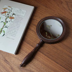 Glowing Retro Style Solid Walnut Handheld Mirror