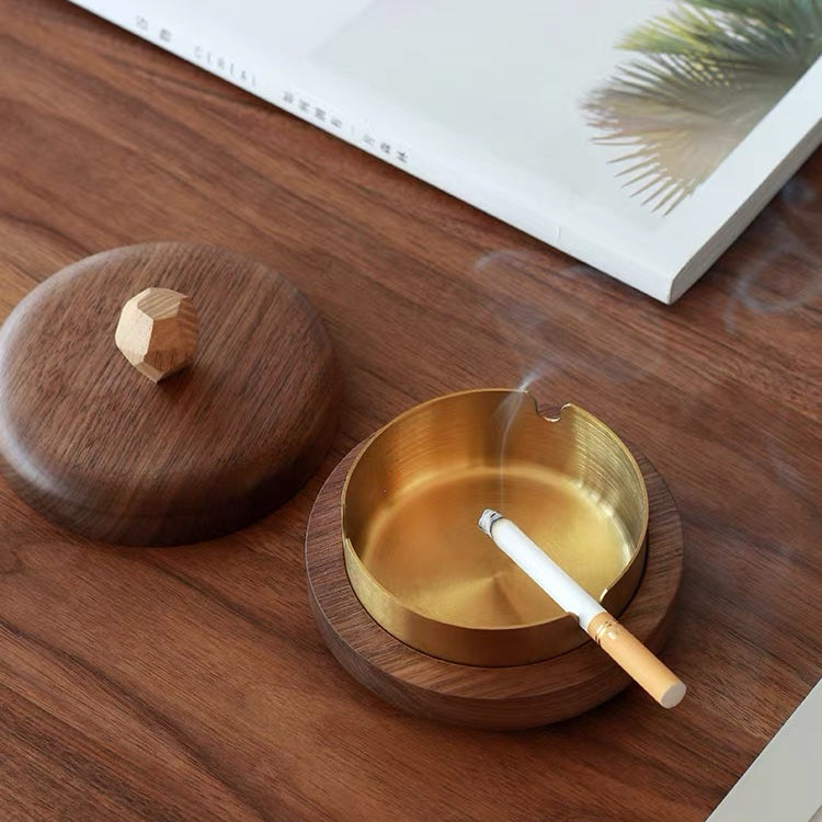 Golden core wooden ashtray made from natural walnut wood