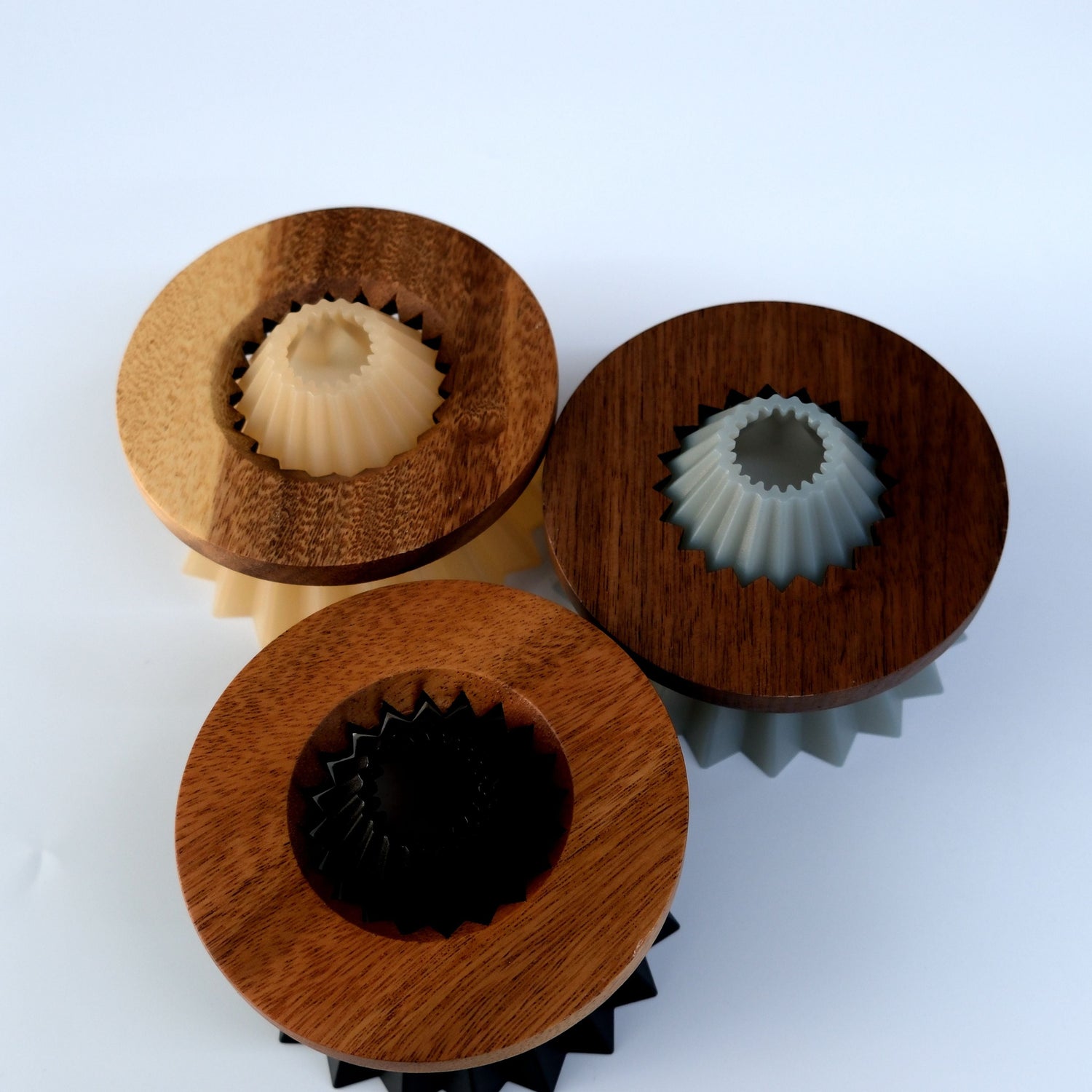 Halo wooden coffee dripper stand made from natural walnut wood