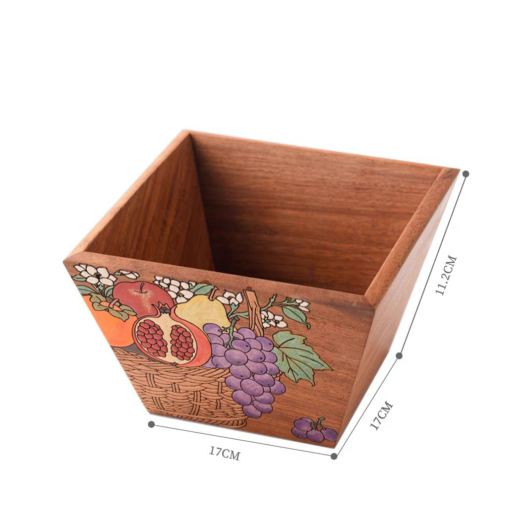 Hand-Painted Solid Rosewood Storage Basket