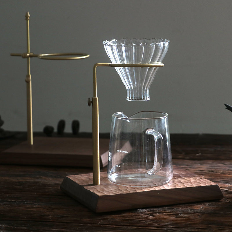 Handcrafted solid walnut V60 coffee dripper stand with minimalist design