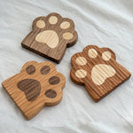 Handcrafted solid wood coaster set with pawprint design