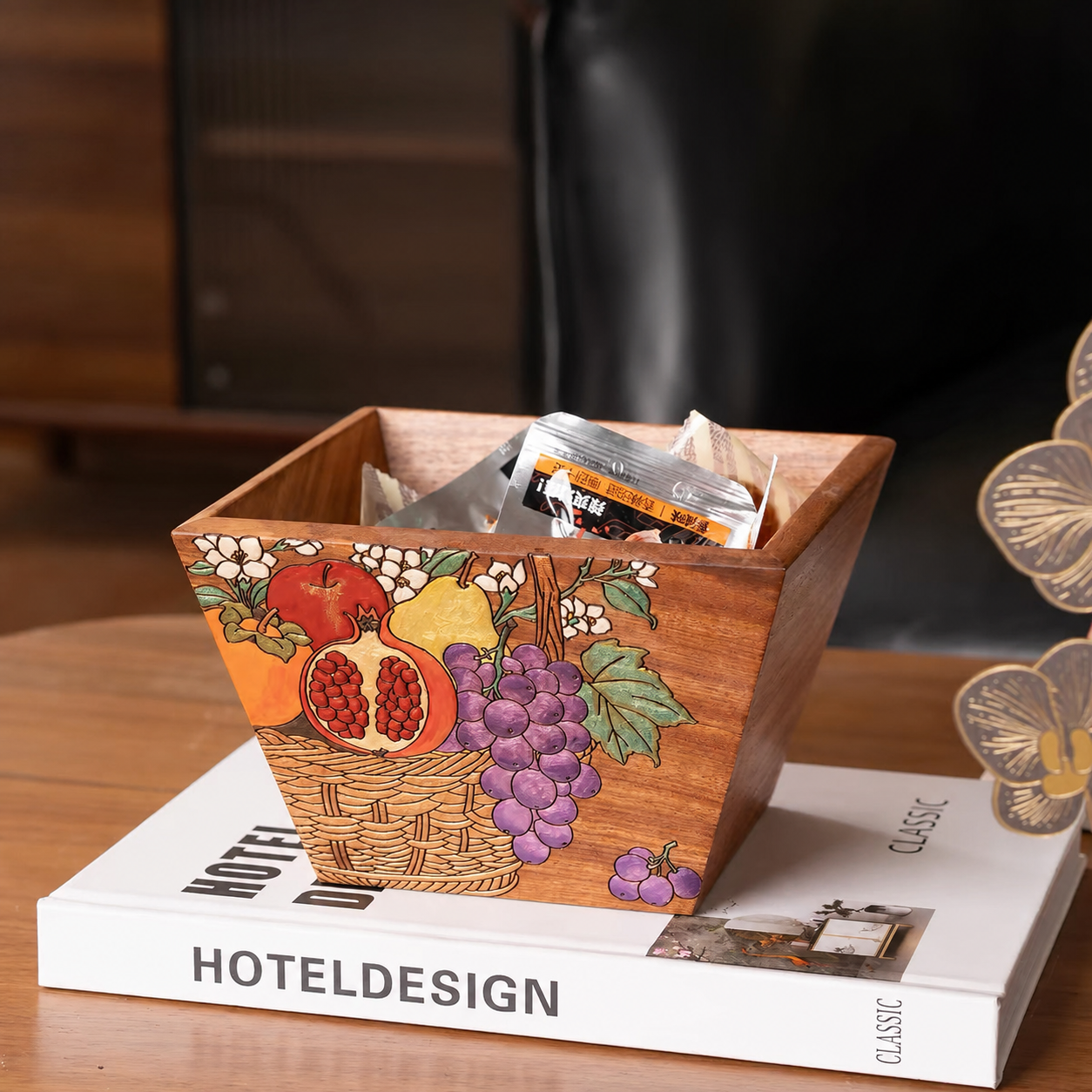 Handcrafted wooden storage basket for blankets toys and essentials