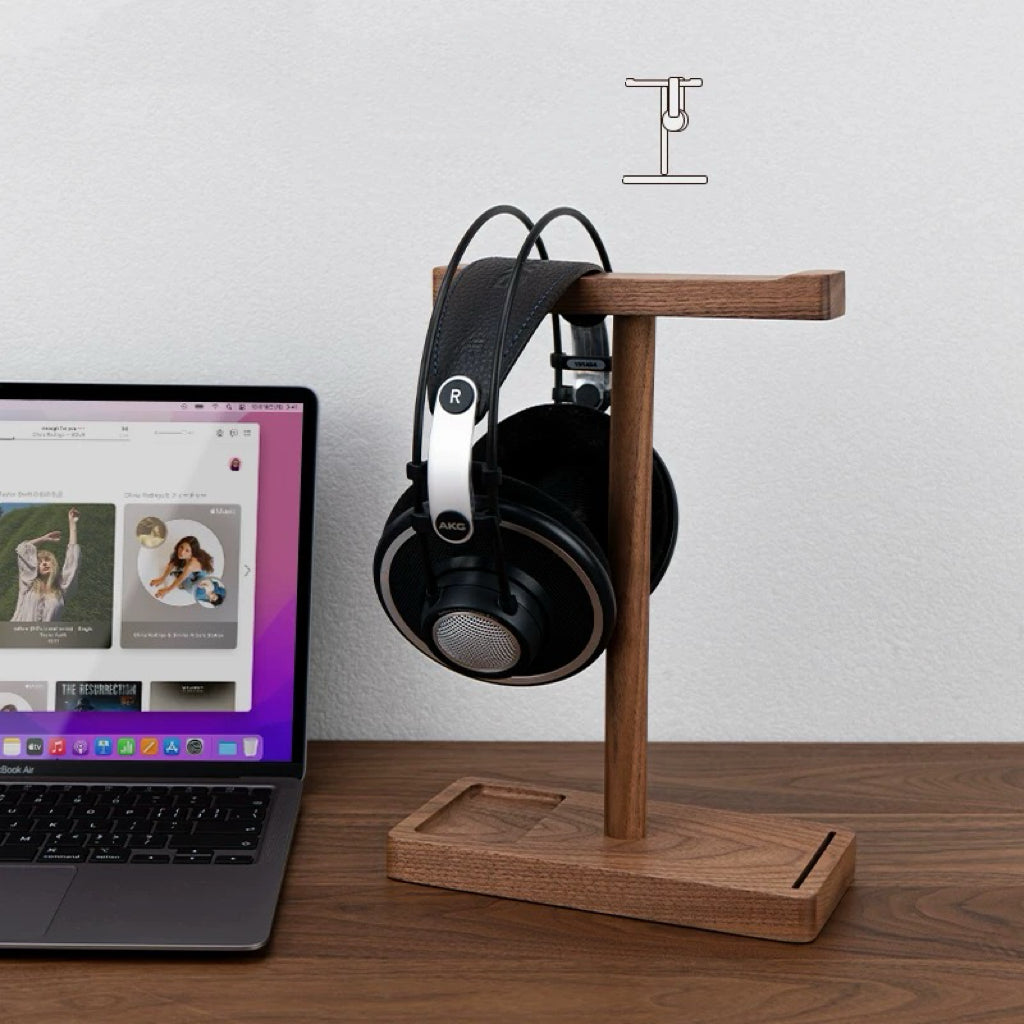 Solid walnut headphone stand with minimalist design