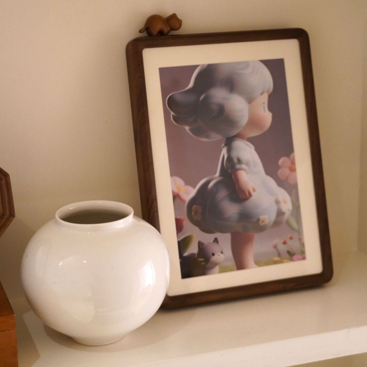 Kitten wooden photo frame made from natural walnut wood