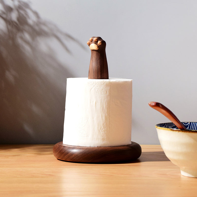 Kitty claw wooden tissue holder made from natural walnut wood
