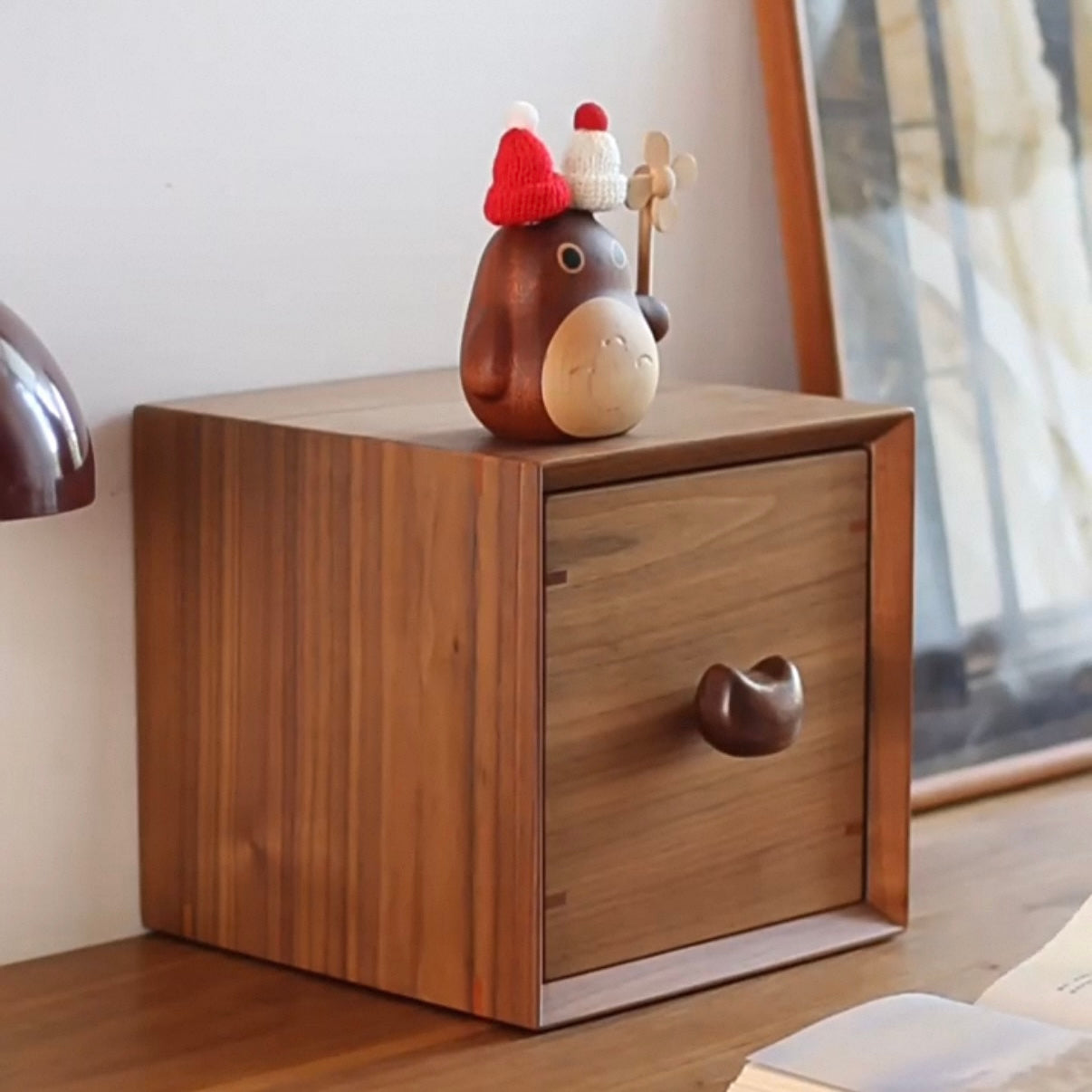 Kitty face wooden drawer organizer made from natural solid wood