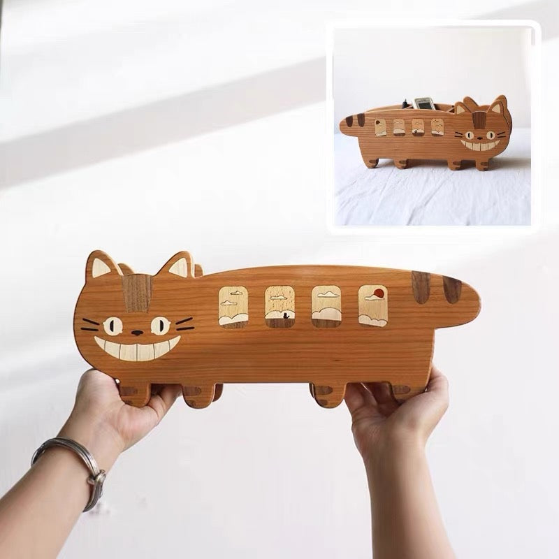 Kitty wagon wooden organizer box made from natural cherry wood