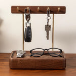 Landing Pad Solid Wood Entryway Key Holder Stand with Tray