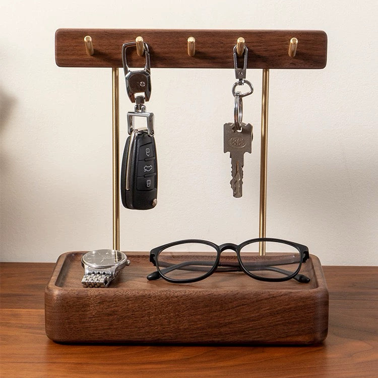 Landing Pad Solid Wood Entryway Key Holder Stand with Tray