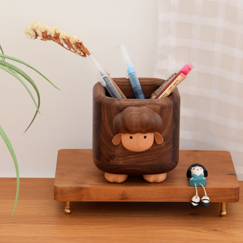 Little lamb wooden pen holder made from natural walnut wood