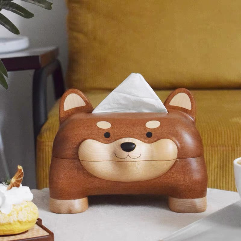 Little tiger wooden tissue box made from natural solid wood