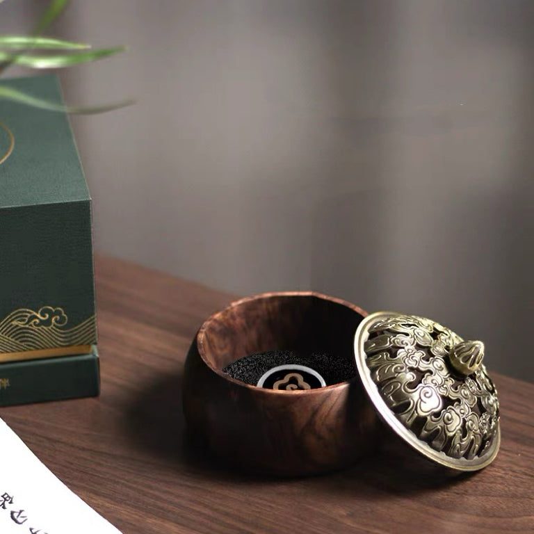 Lotus wooden incense holder made from natural walnut wood