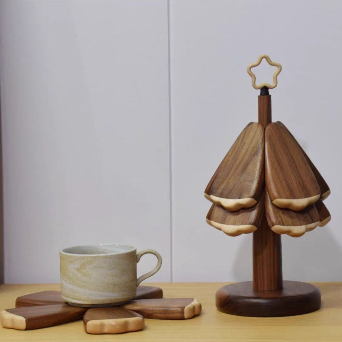 Merry pine wooden coaster trivet made from natural walnut wood